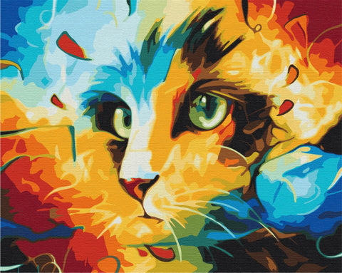 Malen nach Zahlen Eine Katze in leuchtenden Farben (BS51413)