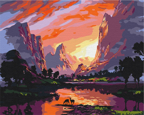 Malen nach Zahlen Heller Sonnenuntergang in den Bergen (BS51977)