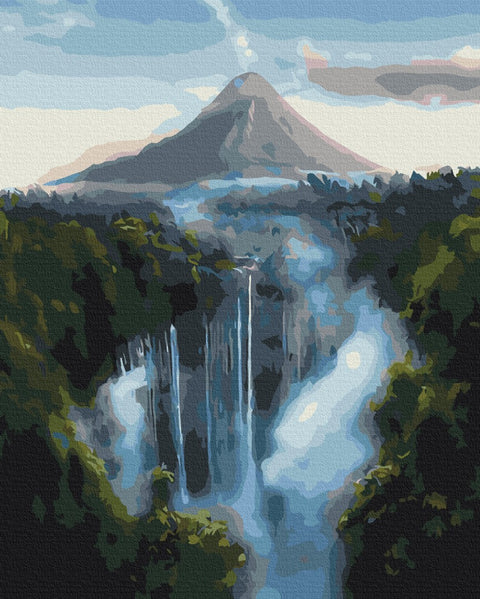Malen nach Zahlen Wasserfall in der Nähe der Berge (BS31413)
