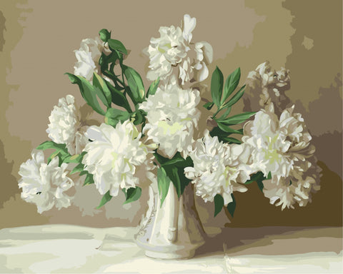 Malen nach Zahlen Weiße Pfingstrosen in einer Vase (BS51399)