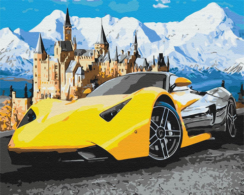 Malen nach Zahlen Lamborghini in der Nähe des Schlosses (BS28723)