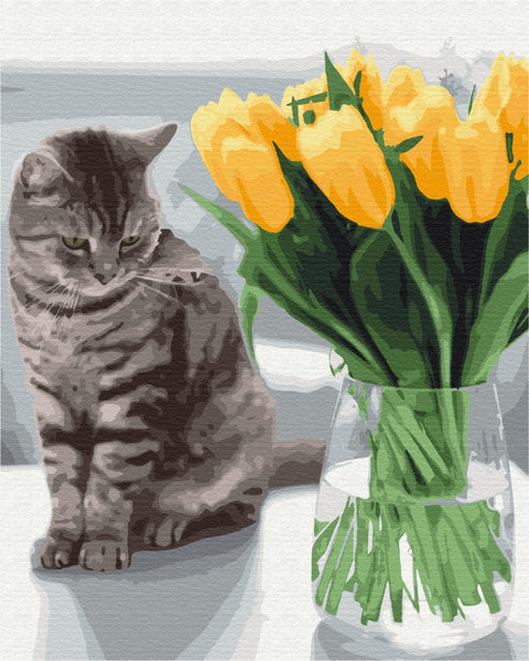 Malen nach Zahlen Die Katze mit Tulpen (BS52638)
