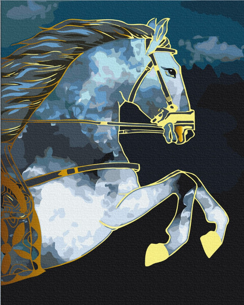 Malen nach Zahlen Ein Pferd in der Dämmerung mit goldener Farbe (BS53041)