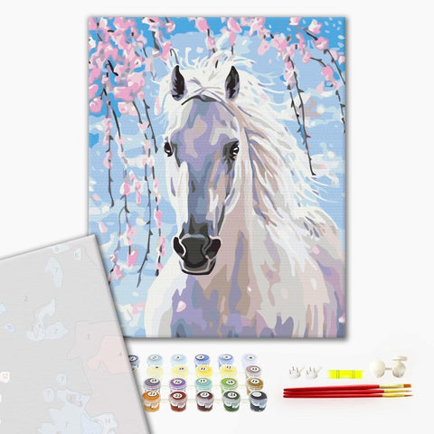 Premium Malen nach Zahlen Pferd in Kirschblüten (PBS8528)