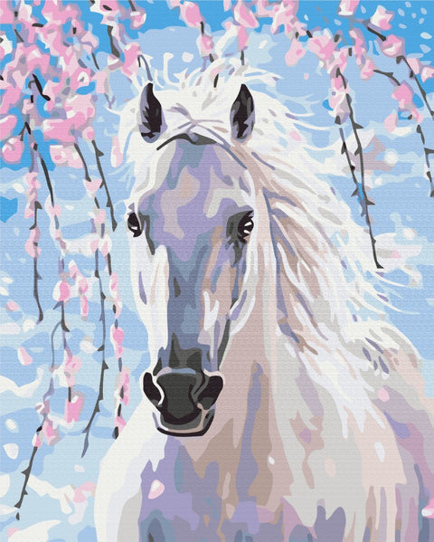 Premium Malen nach Zahlen Pferd in Kirschblüten (PBS8528)