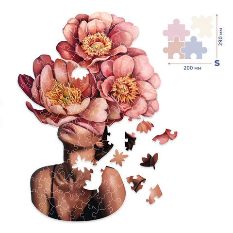 Holzpuzzle Girl in blooming peonies (Size S) (BP08S)