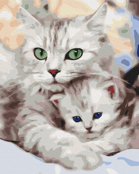 Premium Malen nach Zahlen Mom cat with kitten (PBS52689)