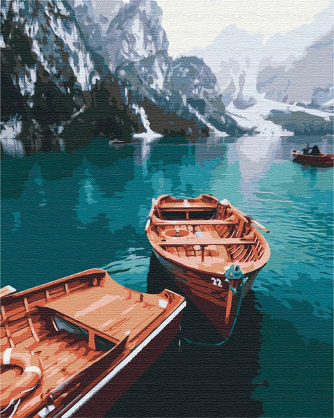Premium Malen nach Zahlen Boats on an alpine lake (PBS51602)