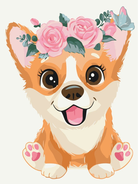 Premium Malen nach Zahlen Corgi in a wreath (PKBS7097)