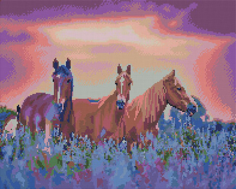Diamond Painting Pferde auf einer Blumenwiese (DBS1018)